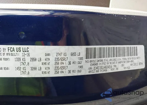 2017 Chrysler Pacifica Touring-L z USA, uszkodzony, nr VIN 2C4RC1BG1HR634210